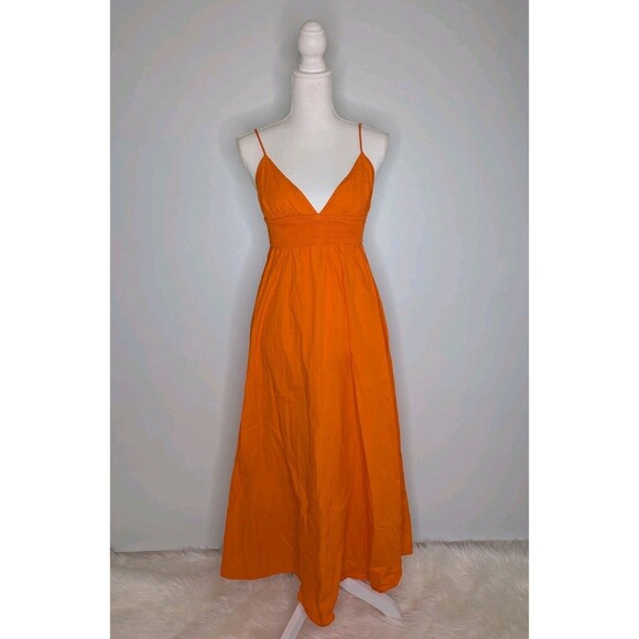 Zara Dresses & Skirts - Zara Womens Orange Dress Long Sweatheart Neck Cotton Sleeveless Beach Size M